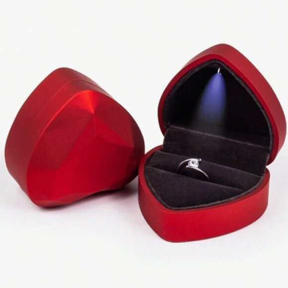 Jewelry Ring Gift Box Led Lighted Heart Gift Display Box Gold Red or Blue - Picture 4 of 5